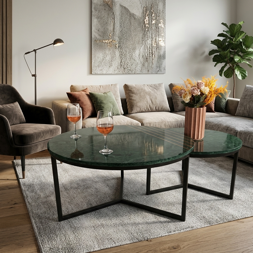 Como Marble Coffee Table With Brass Inlay