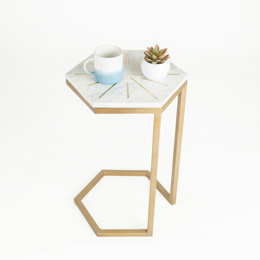 Grivola Marble C Table with Brass Inlay